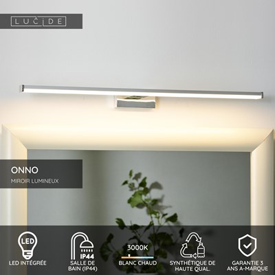 Lucide ONNO - Miroir lumineux Salle de bains - LED - 1x11W 3000K - IP44 - Chrome Dépoli